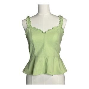 Green Linen Blend Womens Boho Blouse Shirt Top Cottage Indie Fairy Festival M